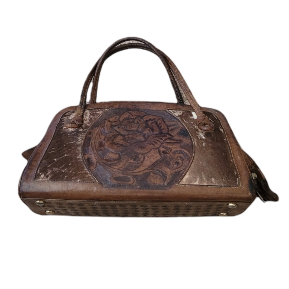 Vintage - 1940's Leather & Calf Hair Tooled Handbag